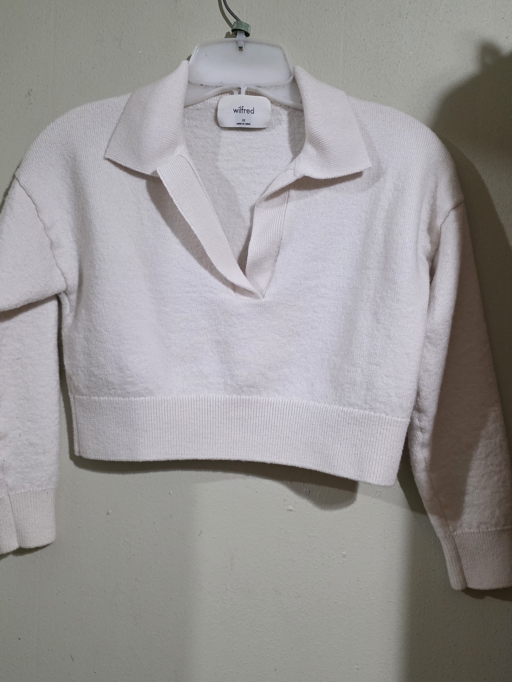 Aritzia Wilfred Clara 100% Merino Wool Polo Crop Sweater XS